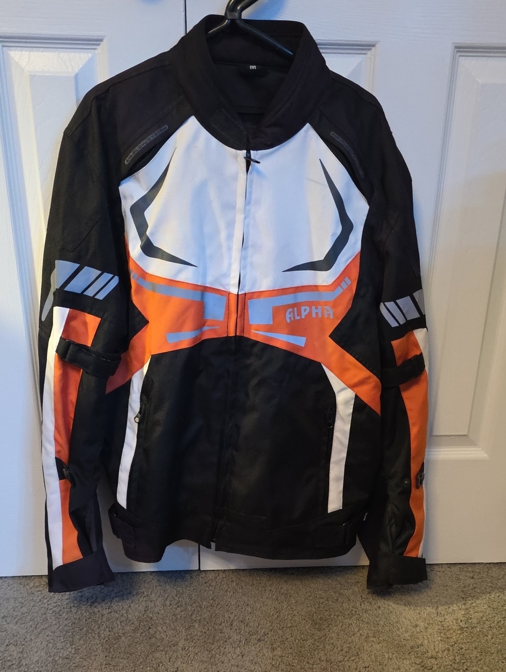Alpha Unisex Performance Motorcycle Jacket — Black, White & Orange With Liner